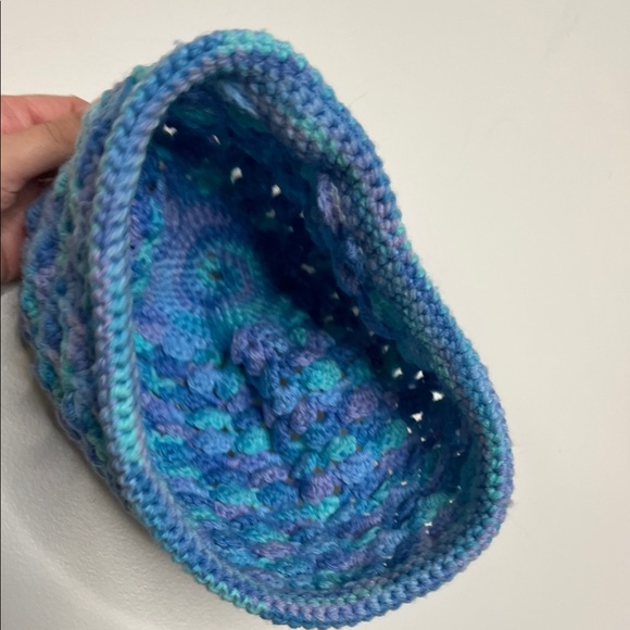 2 for $40 Blue and Purple med large head Crochet Beanie blue speckle knitted h - Picture 3 of 5